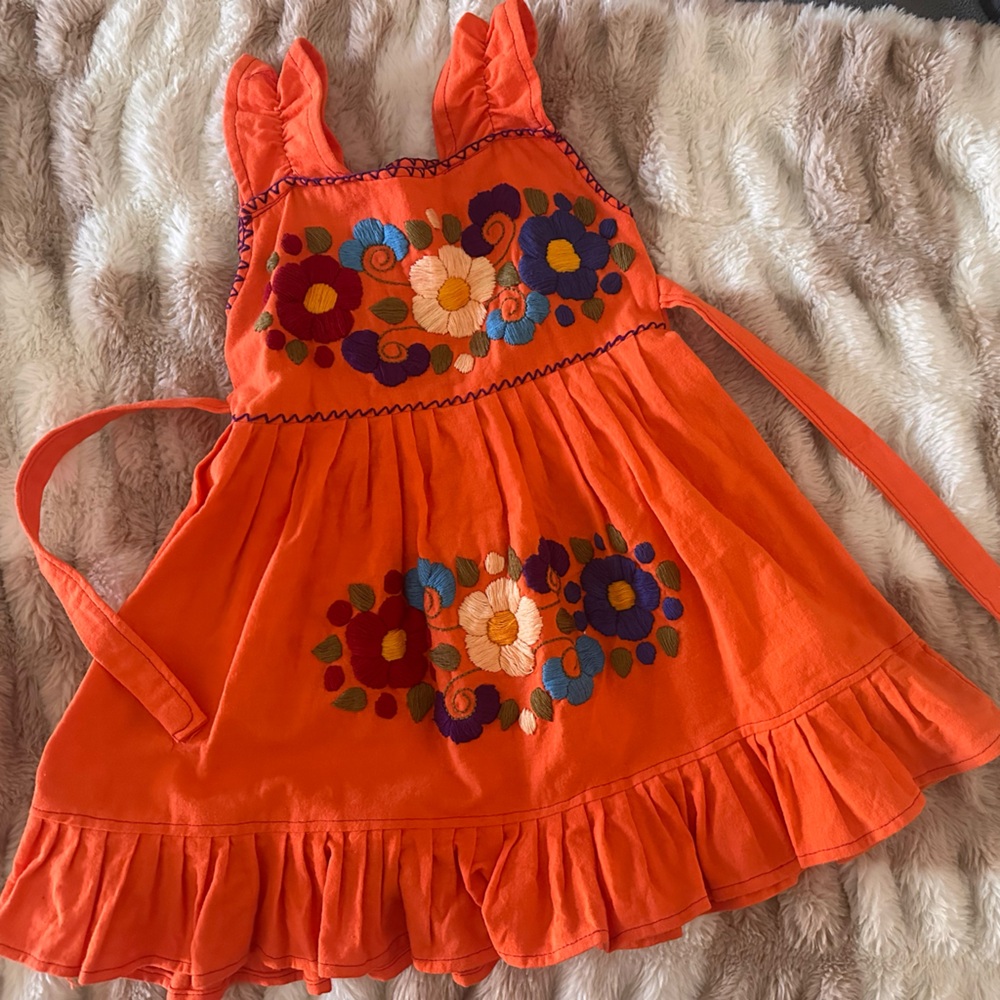 Embroidered Orange Dress with Floral Design - Arizona Mexican (3T)
